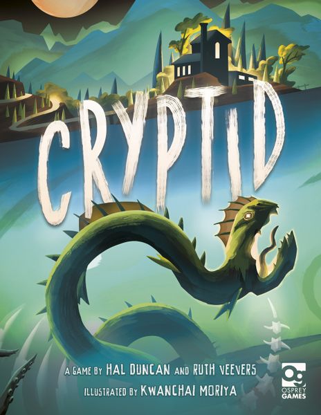 Cover for the game 
                Cryptid. A snake like creature is shown below below a 
                cabin in the woods.